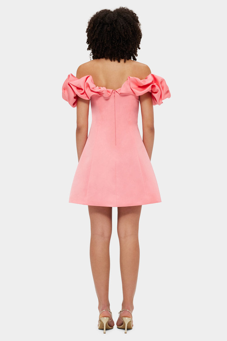 Bella Off Shoulder Frill Mini Dress - Strawberry Pink | FINAL SALE