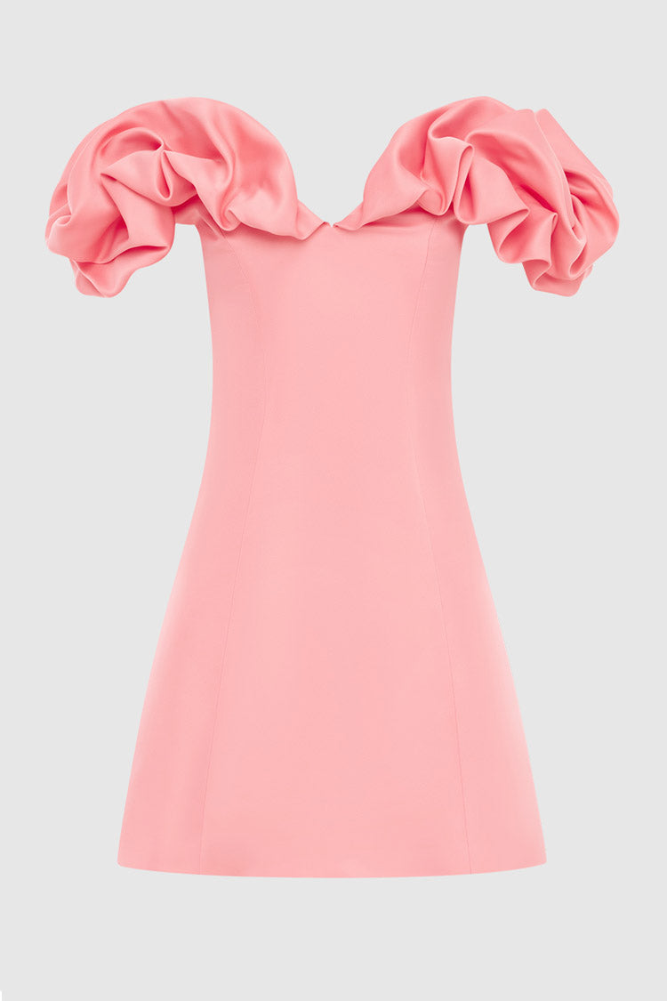 Bella Off Shoulder Frill Mini Dress - Strawberry Pink | FINAL SALE
