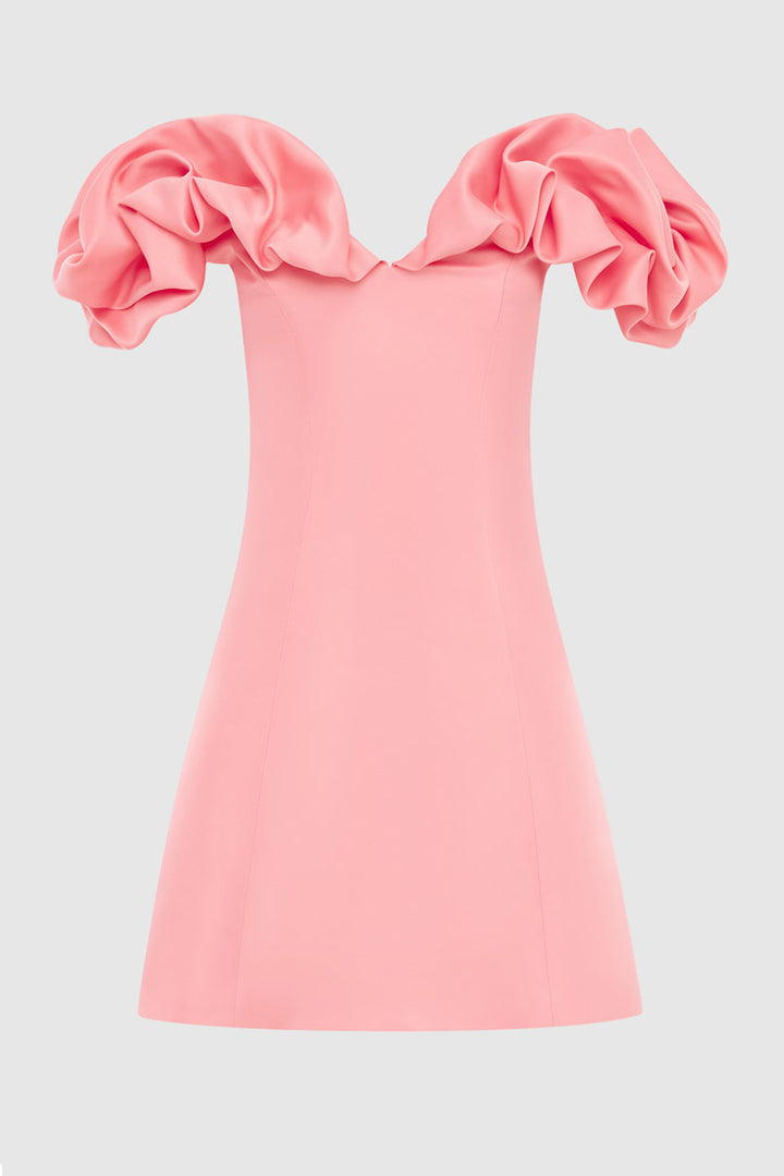 Bella Off Shoulder Frill Mini Dress - Strawberry Pink | FINAL SALE