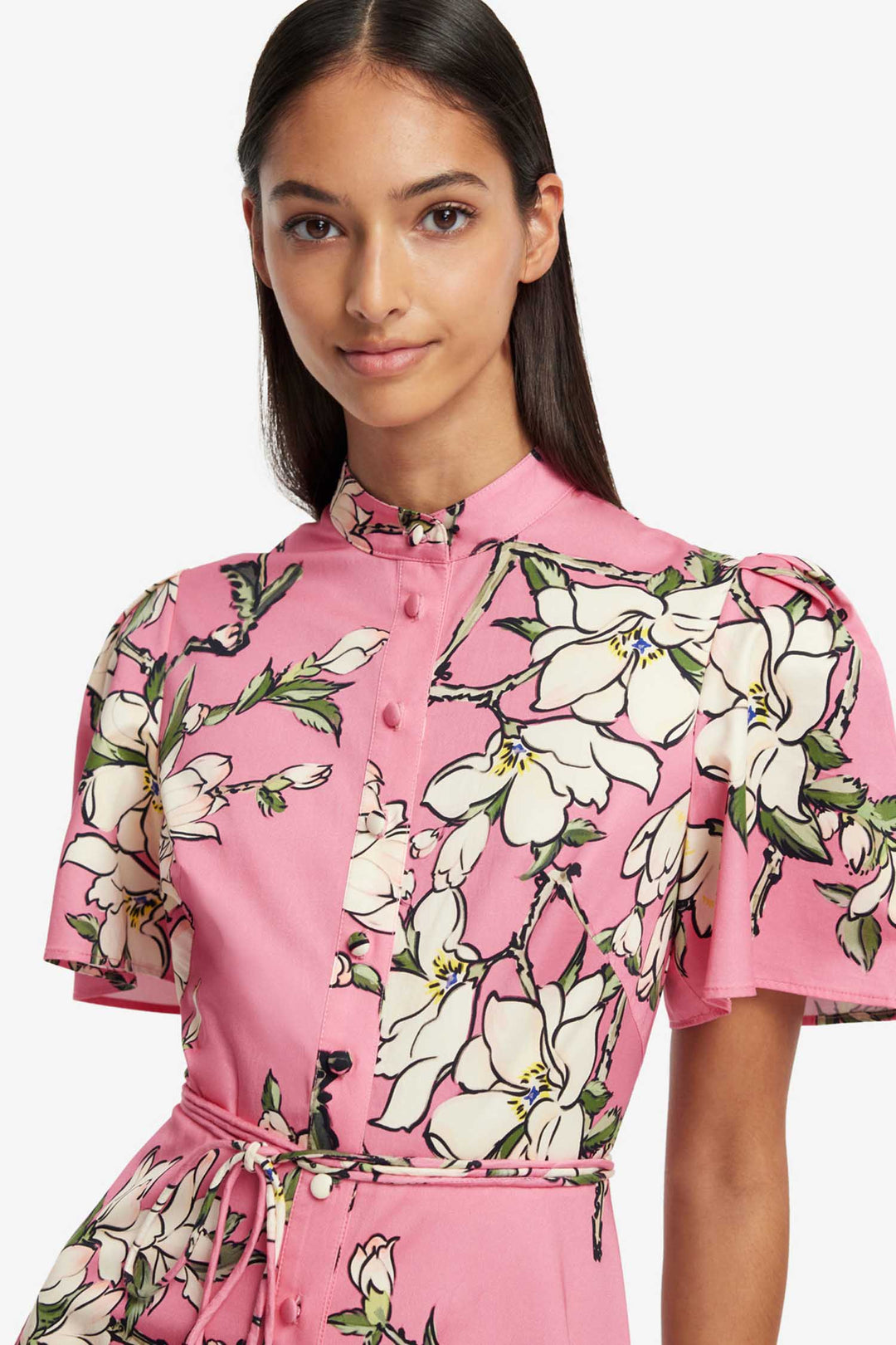 Bianca SS Midi Dress in Pink Magnolia Print