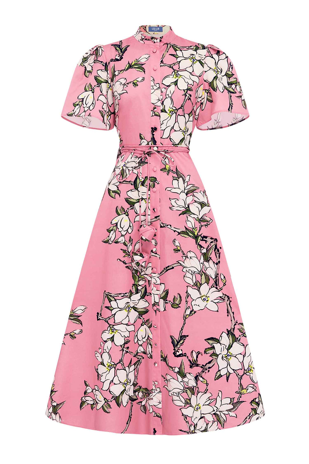 Bianca SS Midi Dress in Pink Magnolia Print