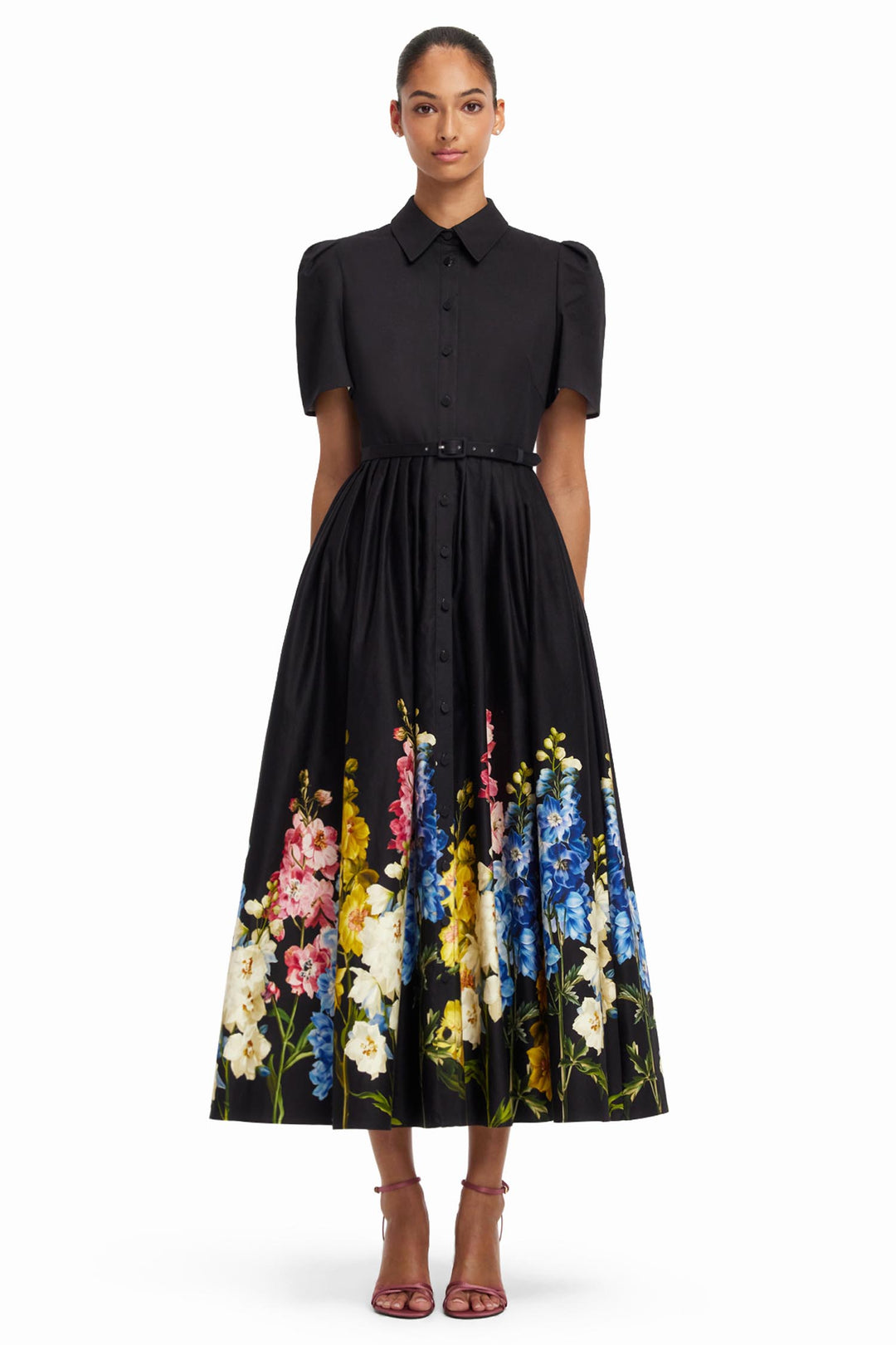 Bianca Short Sleeve Midi Dress in Snapdragon in Ebony