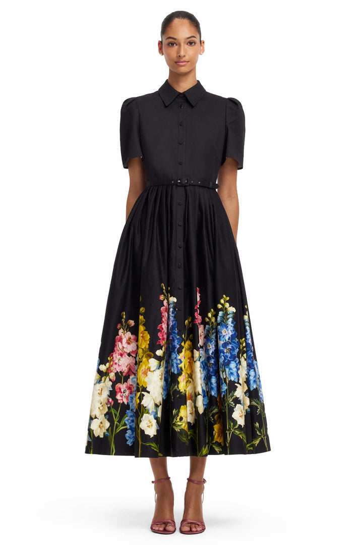 Bianca Short Sleeve Midi Dress in Snapdragon in Ebony