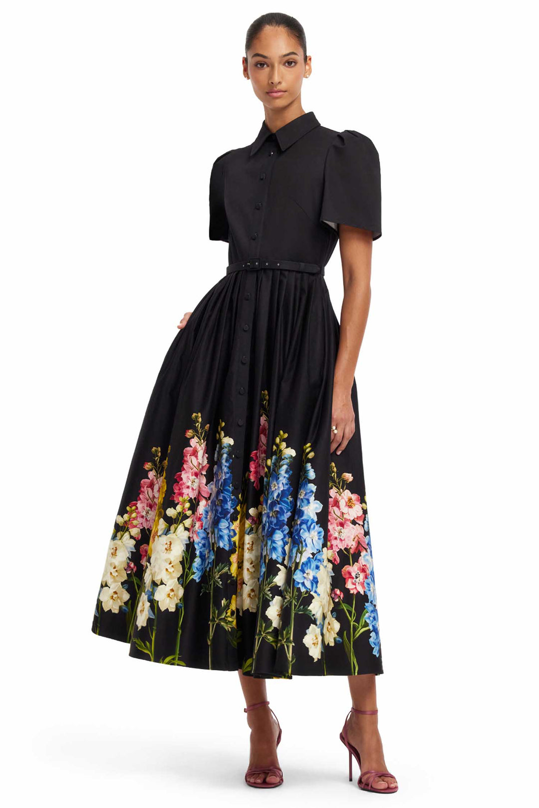 Bianca Short Sleeve Midi Dress in Snapdragon in Ebony