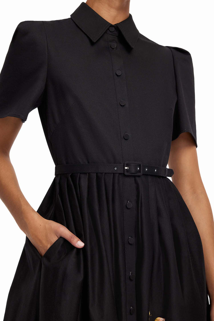 Bianca Short Sleeve Midi Dress in Snapdragon in Ebony