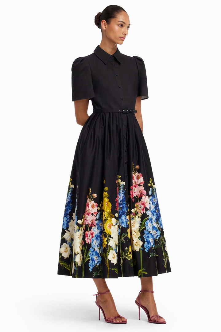 Bianca Short Sleeve Midi Dress in Snapdragon in Ebony