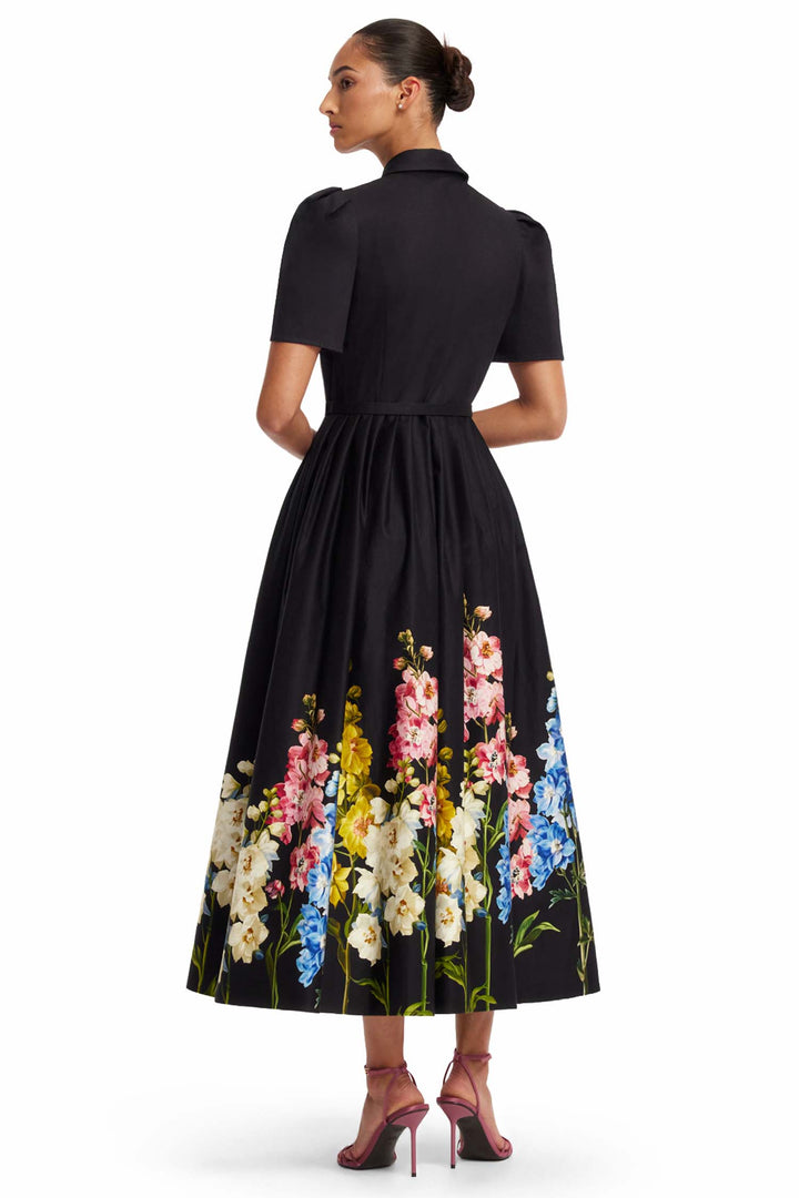 Bianca Short Sleeve Midi Dress in Snapdragon in Ebony