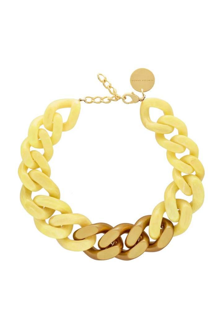 Big Flat Chain Necklace in Bicolour Yellow Marble Gold Vintage