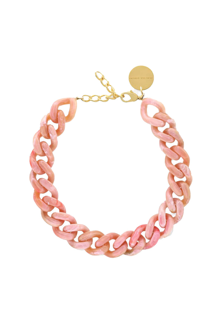 Big Flat Chain Necklace in Peach Marble