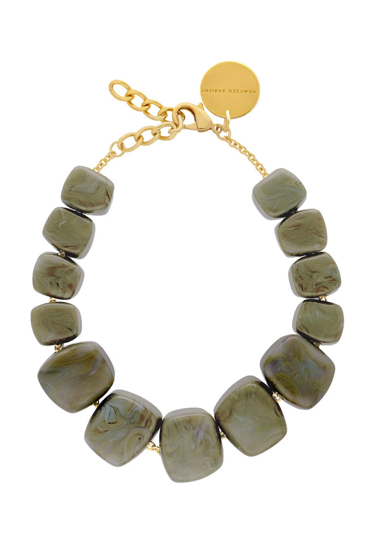 Big Organic Shaped Necklace in Light Olive Marble