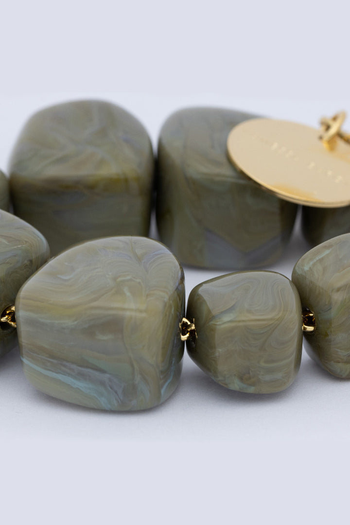 Big Organic Shaped Necklace in Light Olive Marble