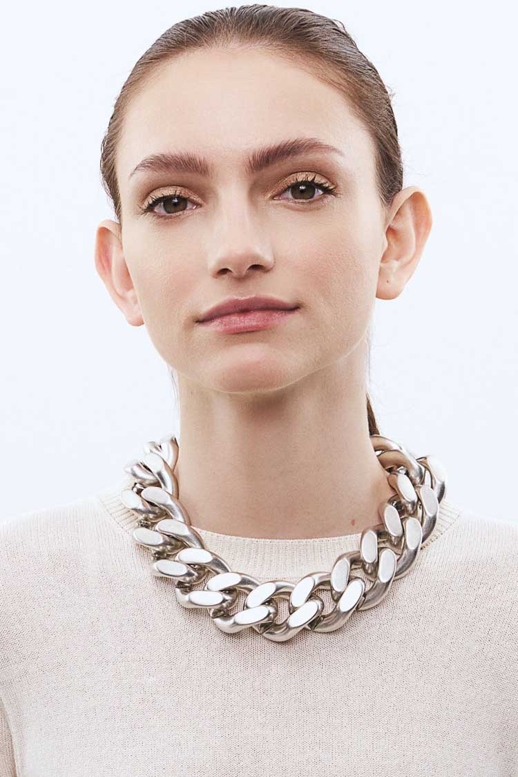 Big Flat Chain Necklace in Silver Vintage