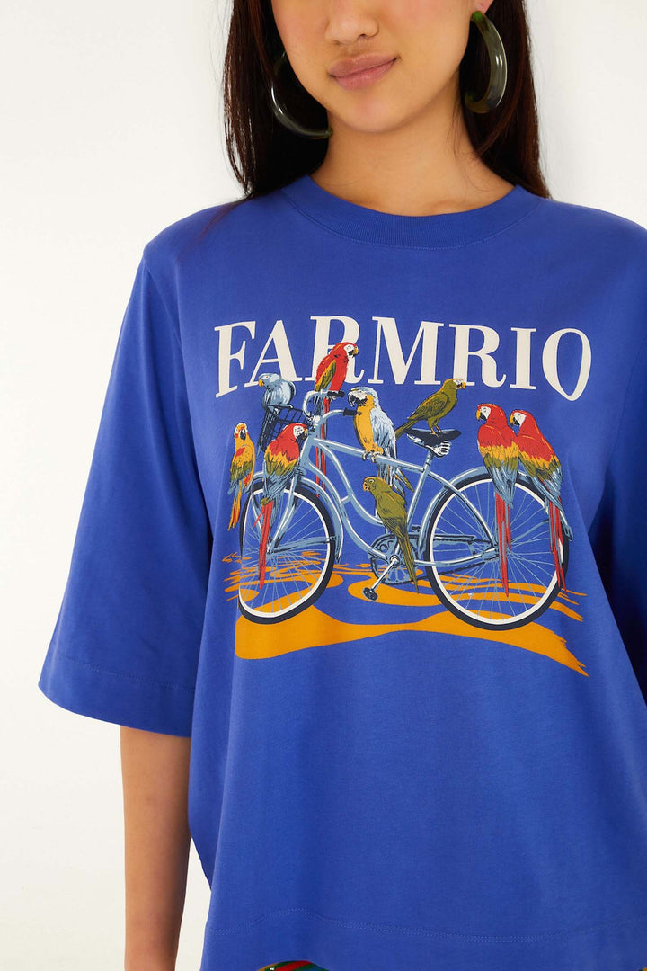 Bike Birds Box T-Shirt in Blue