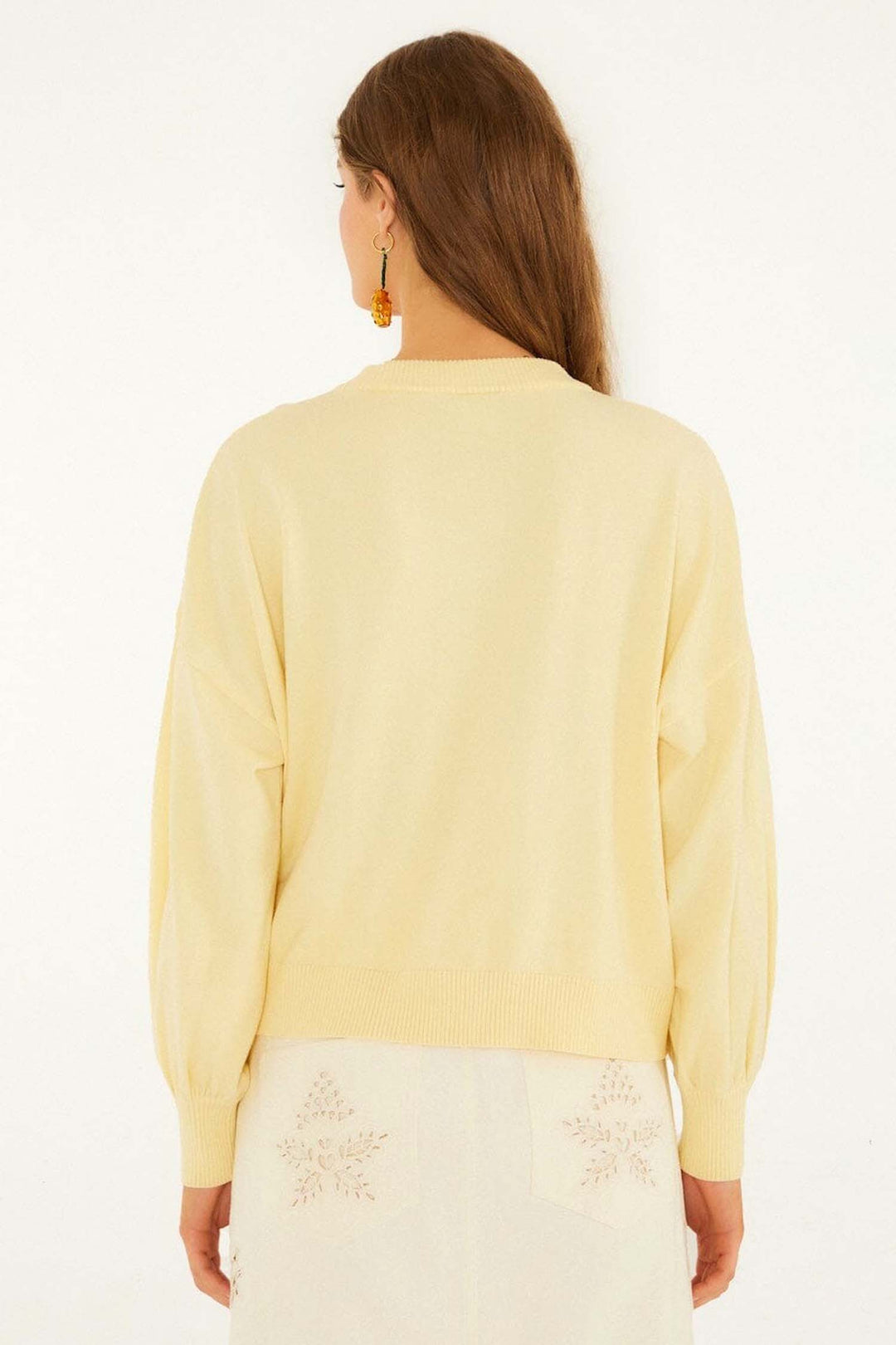 Birds Bicycle Embroidery Sweater in Yellow