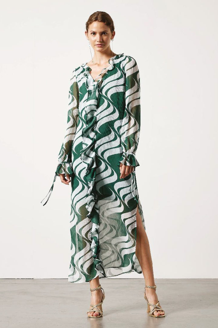 Birra Pattern Dress in Dark Green