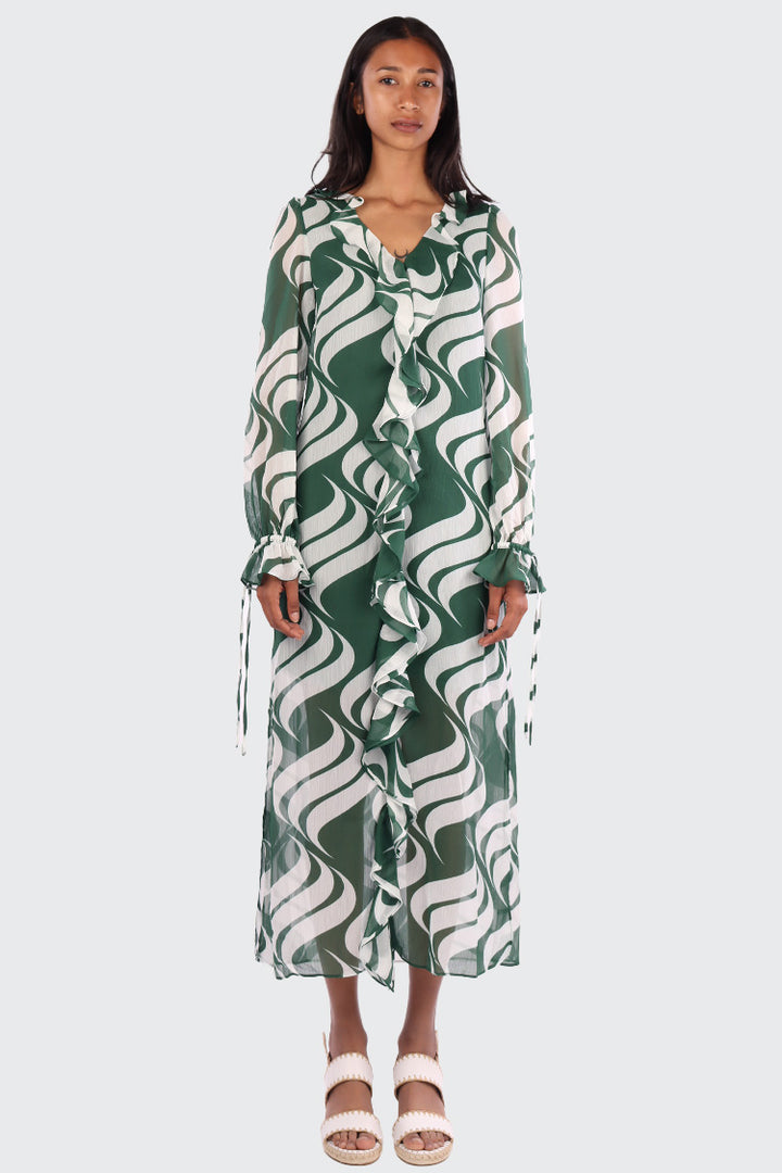 Birra Pattern Dress in Dark Green