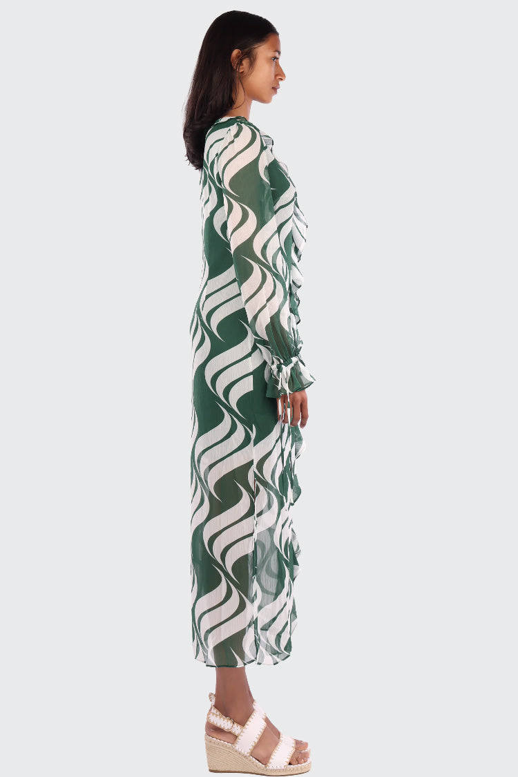 Birra Pattern Dress in Dark Green