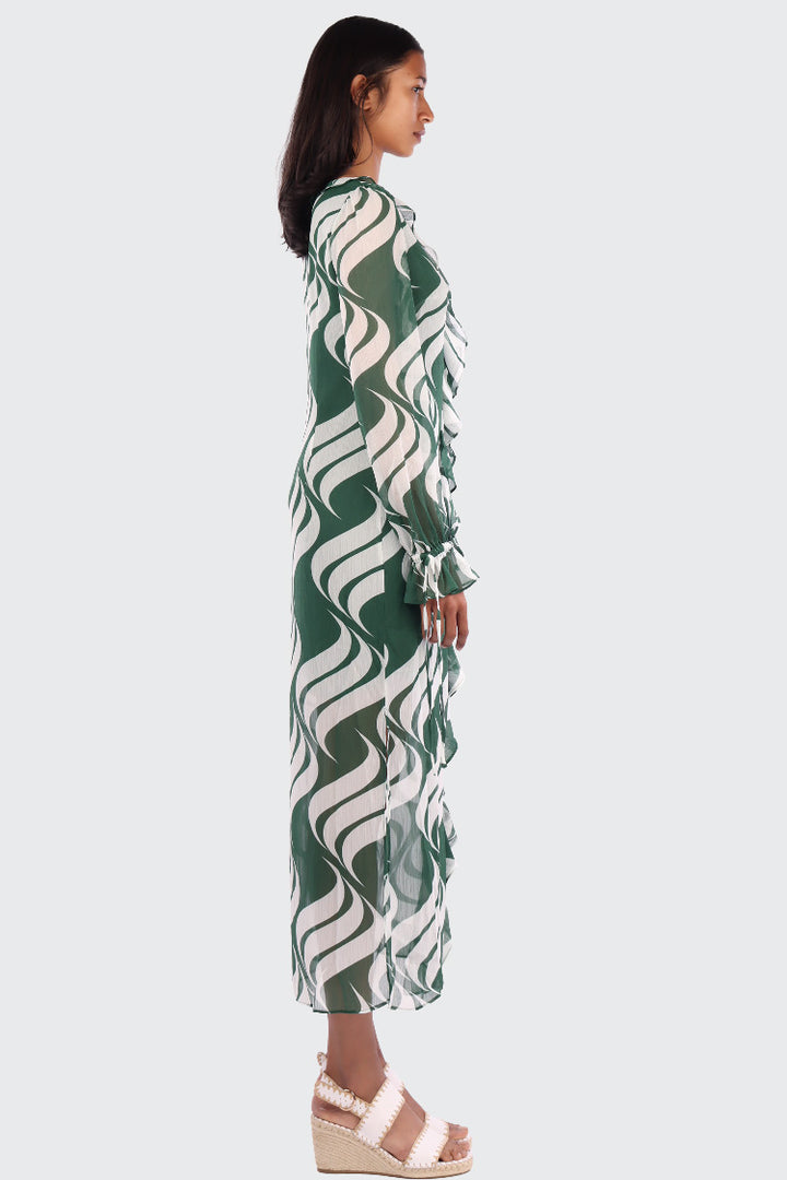 Birra Pattern Dress in Dark Green