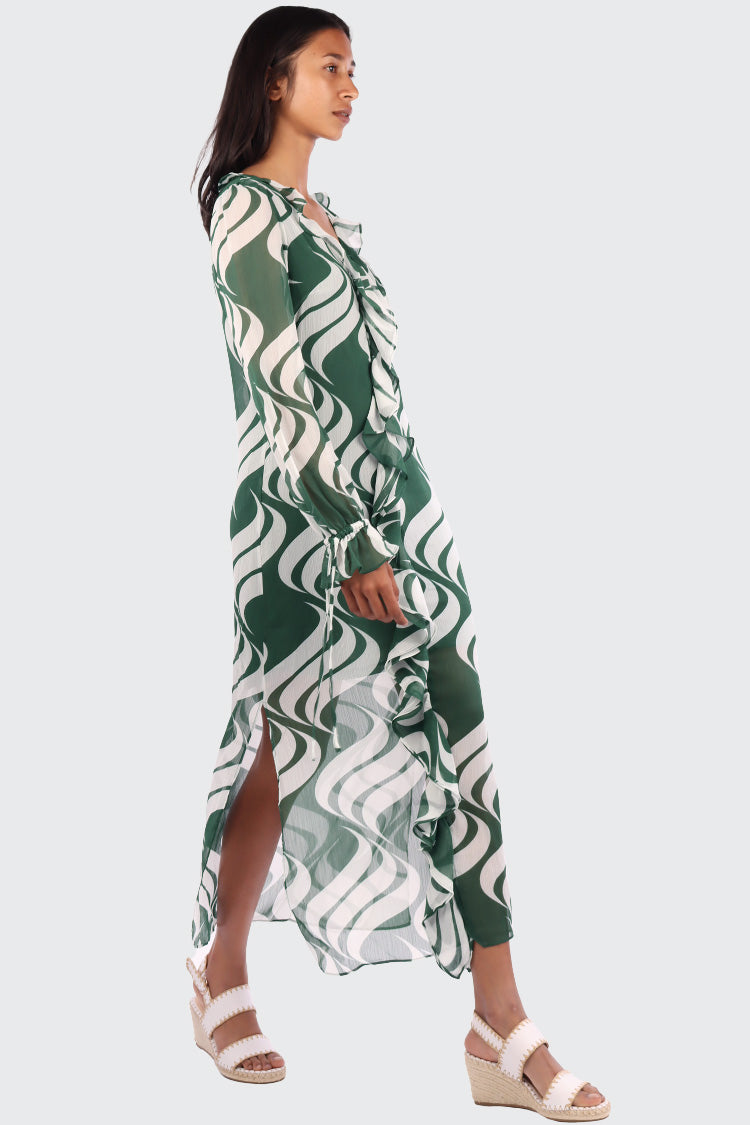 Birra Pattern Dress in Dark Green