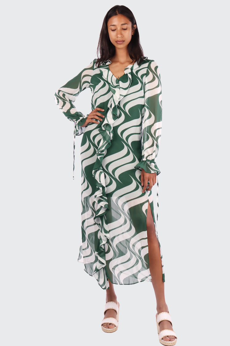 Birra Pattern Dress in Dark Green