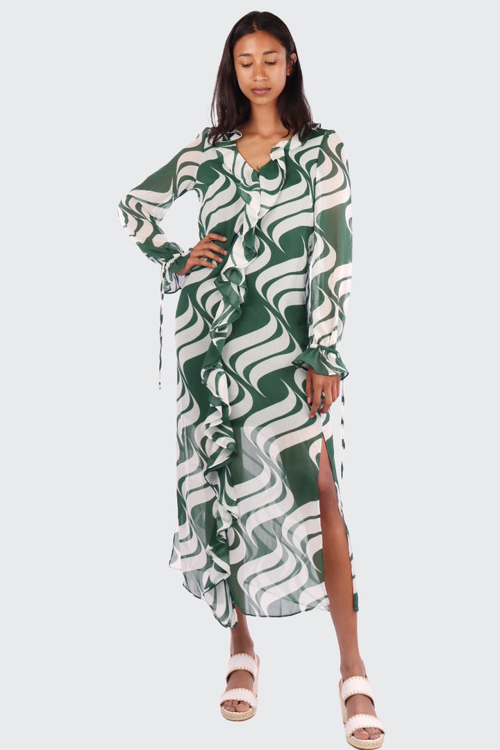 Birra Pattern Dress in Dark Green