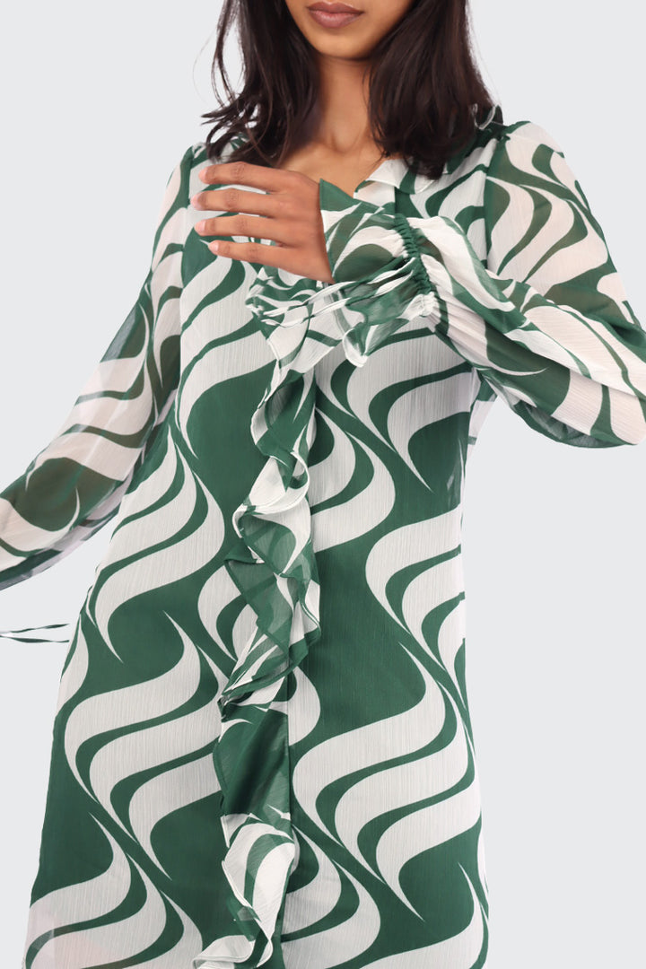 Birra Pattern Dress in Dark Green