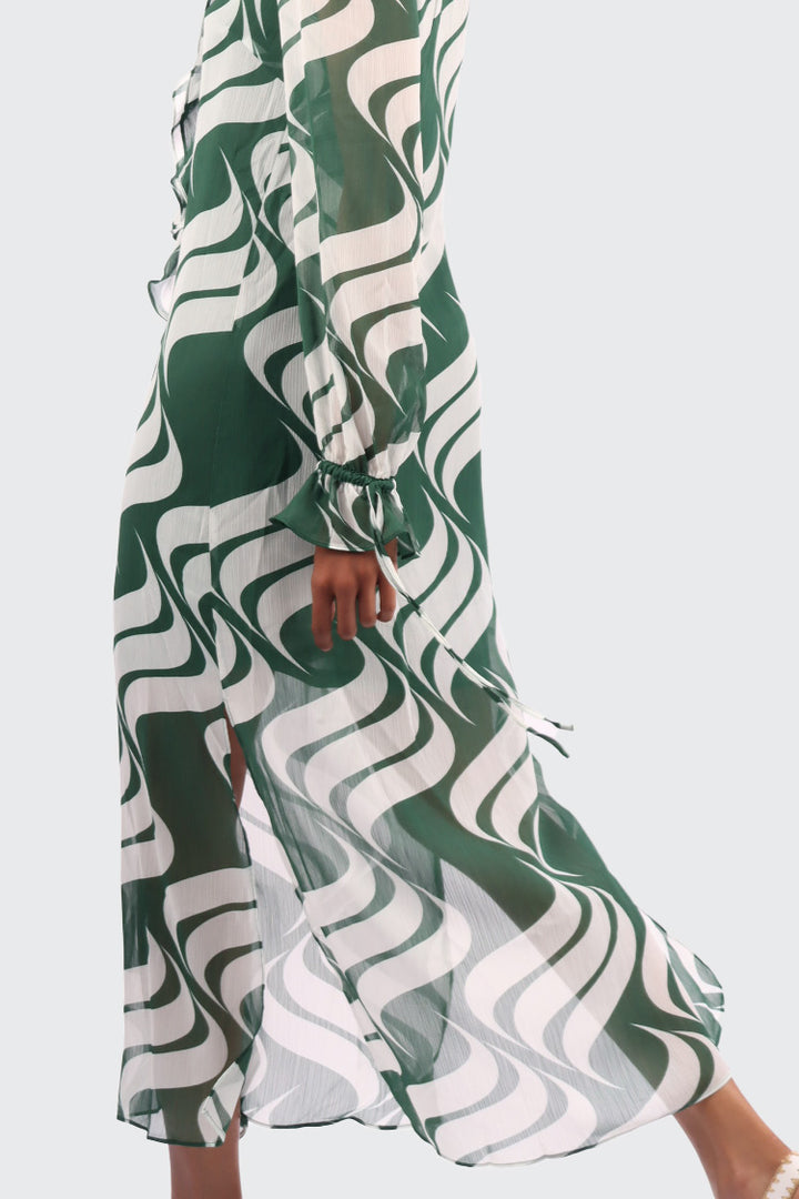 Birra Pattern Dress in Dark Green