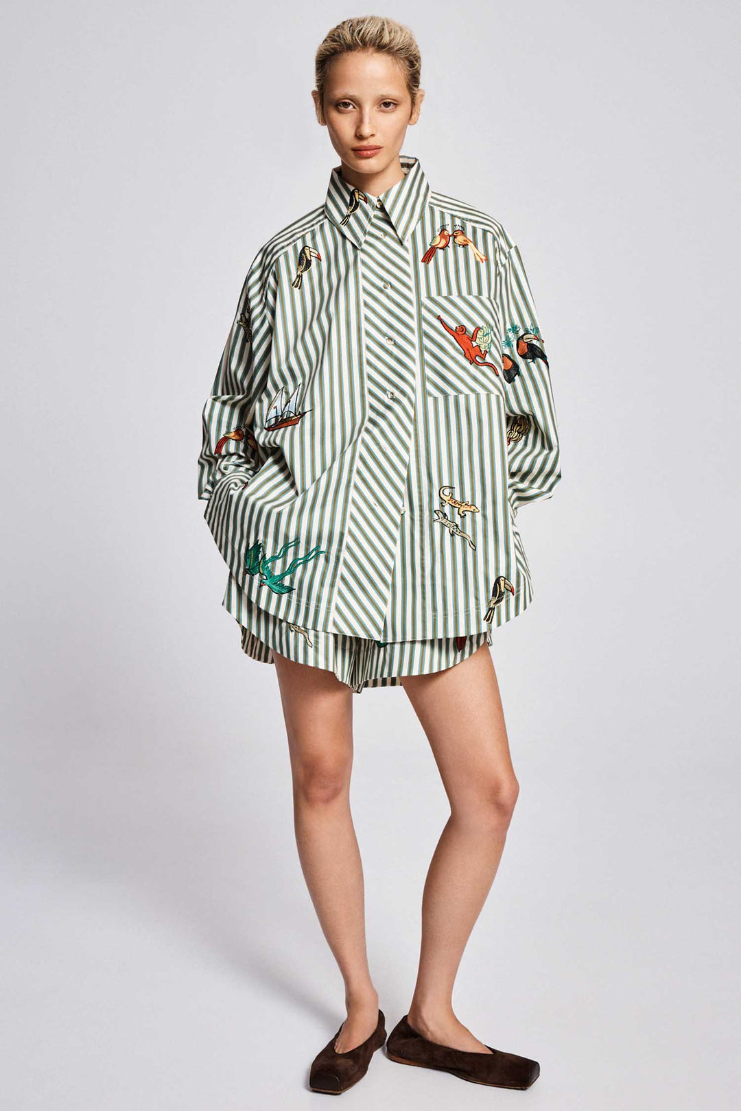 Bisou Embroidered LS Shirt in Stripe