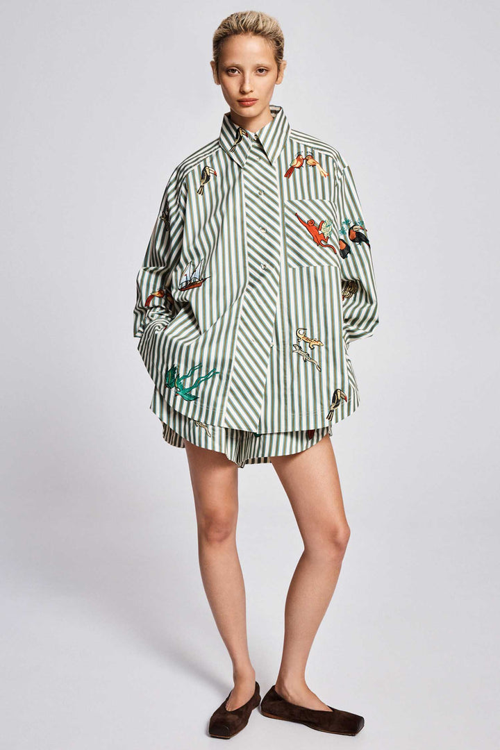 Bisou Embroidered LS Shirt in Stripe