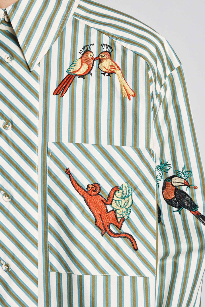Bisou Embroidered LS Shirt in Stripe