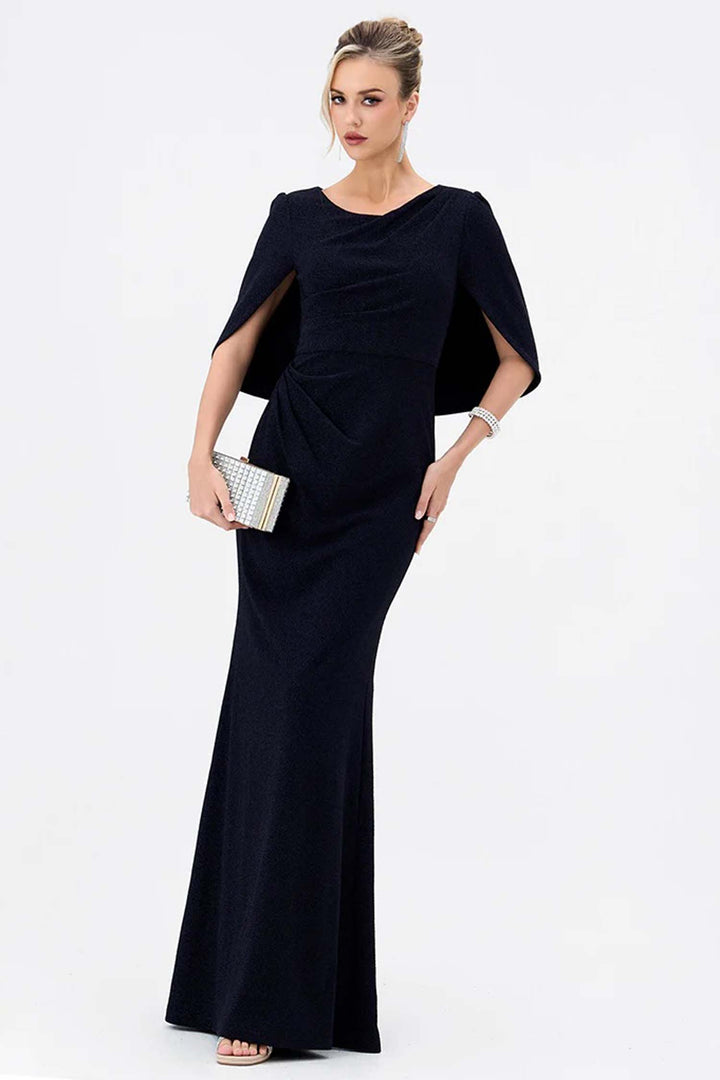 Blanca Cape Fishtail Maxi Dress in Navy