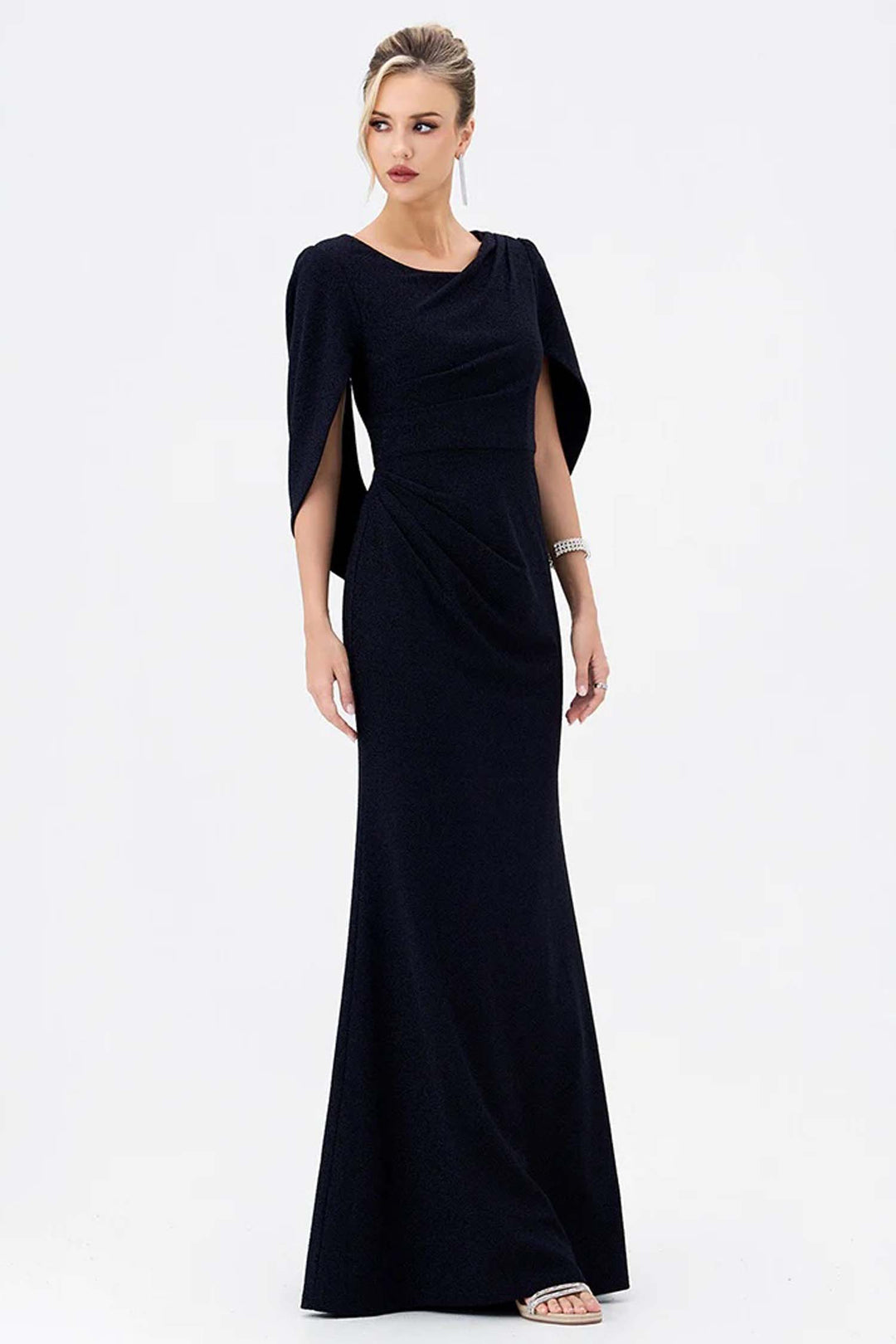Blanca Cape Fishtail Maxi Dress in Navy