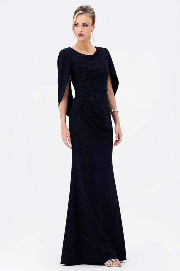 Blanca Cape Fishtail Maxi Dress in Navy