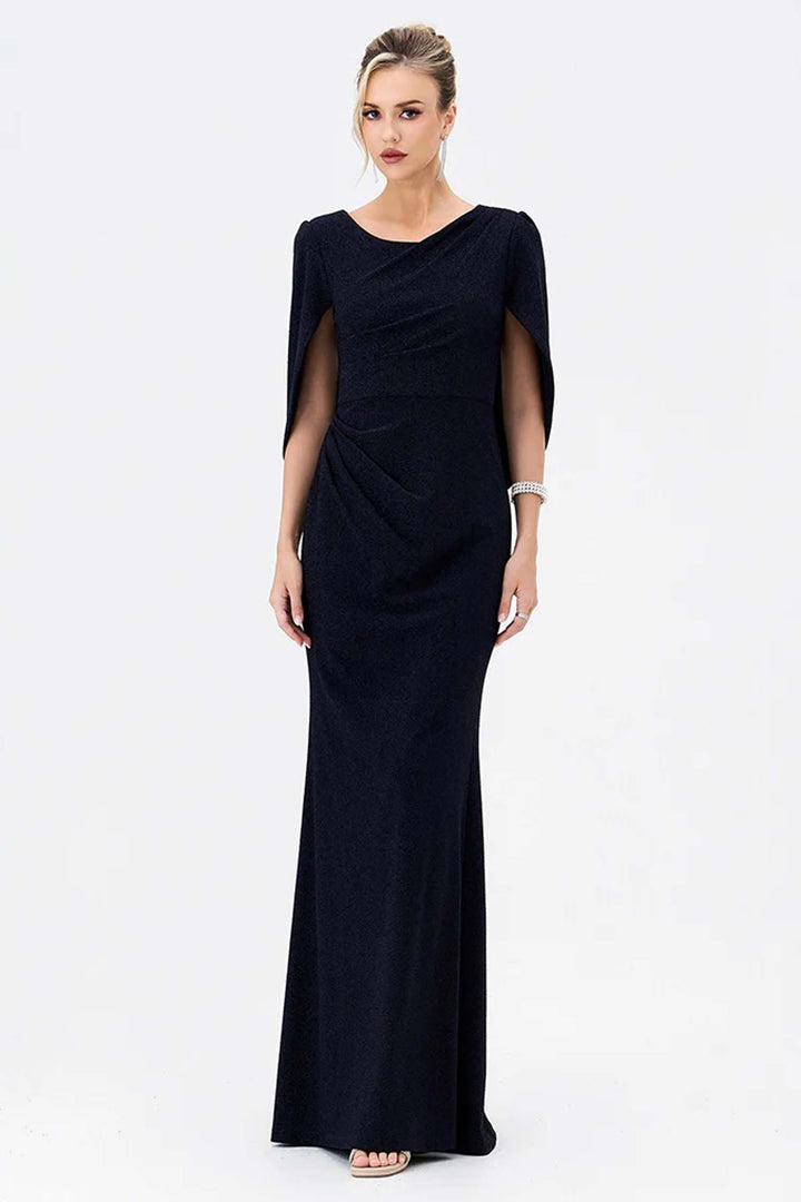 Blanca Cape Fishtail Maxi Dress in Navy