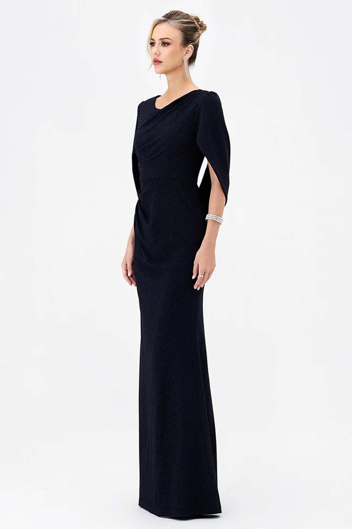 Blanca Cape Fishtail Maxi Dress in Navy