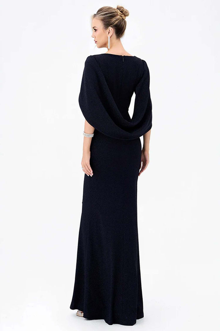 Blanca Cape Fishtail Maxi Dress in Navy