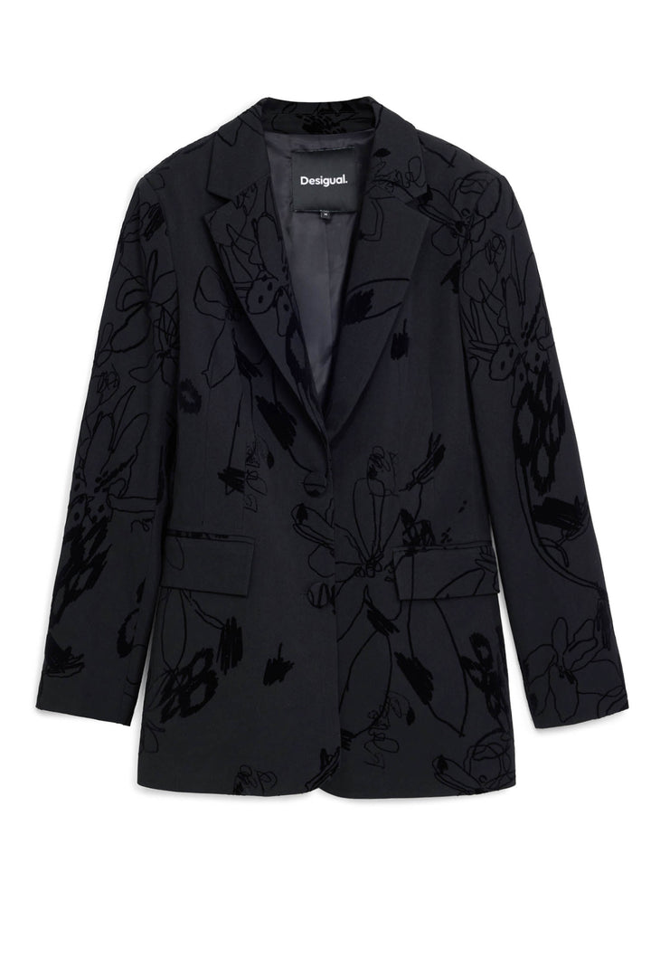 Flockarty Blazer w Velvet Details in Black