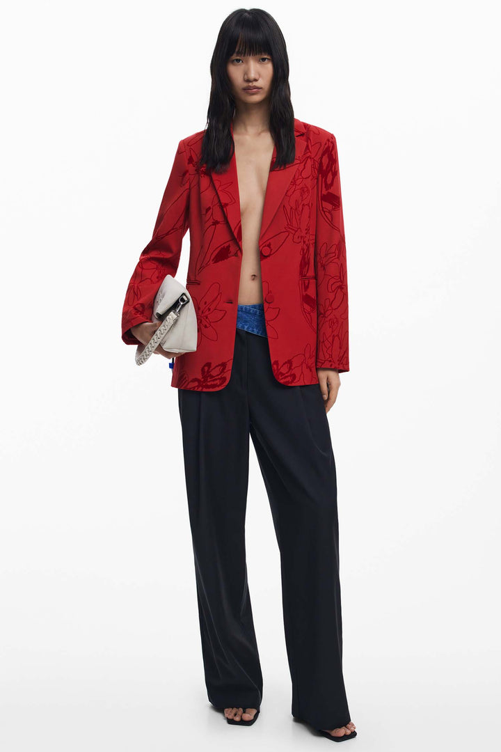 Flockarty Blazer w Velvet Details in Rojo