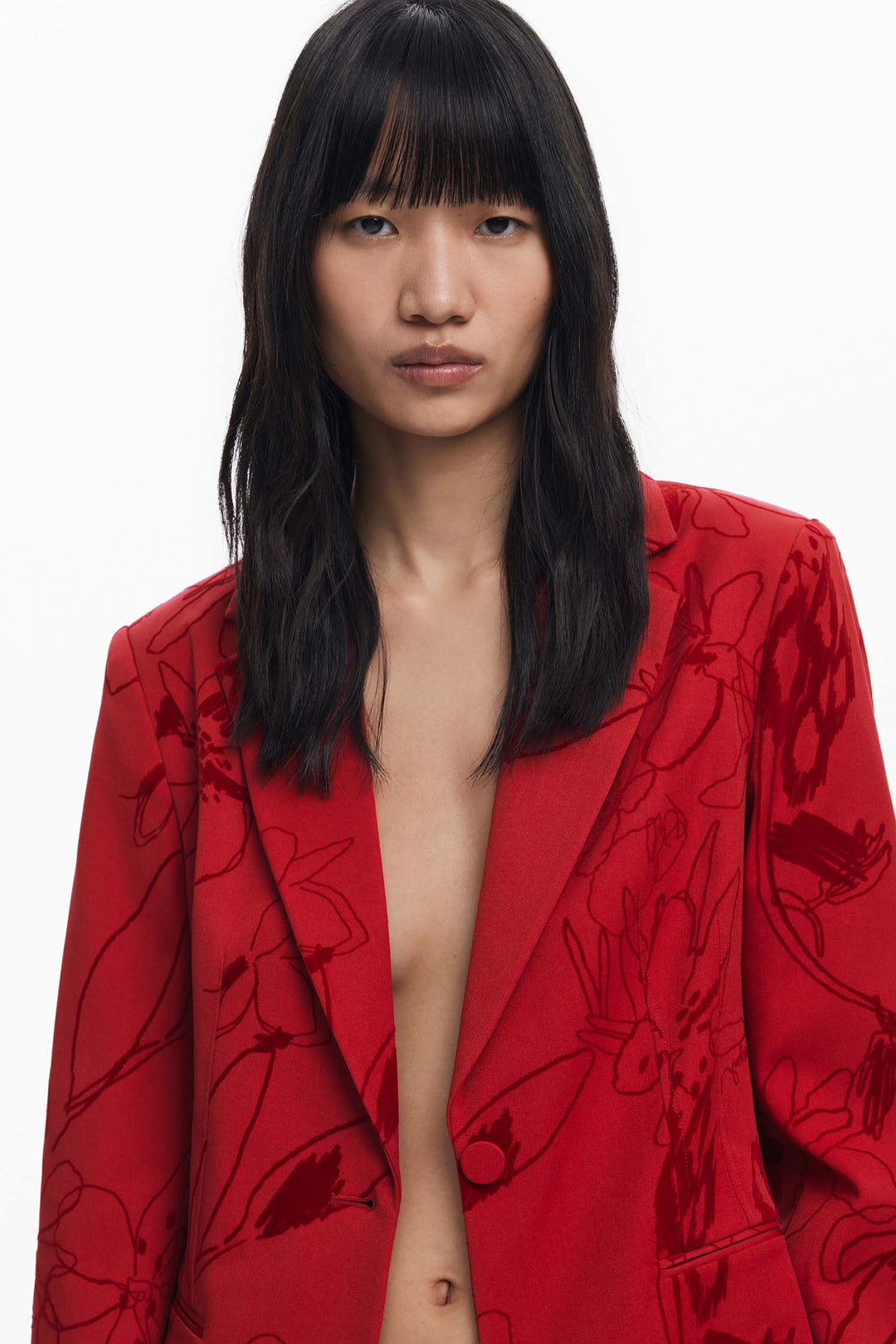 Flockarty Blazer w Velvet Details in Rojo