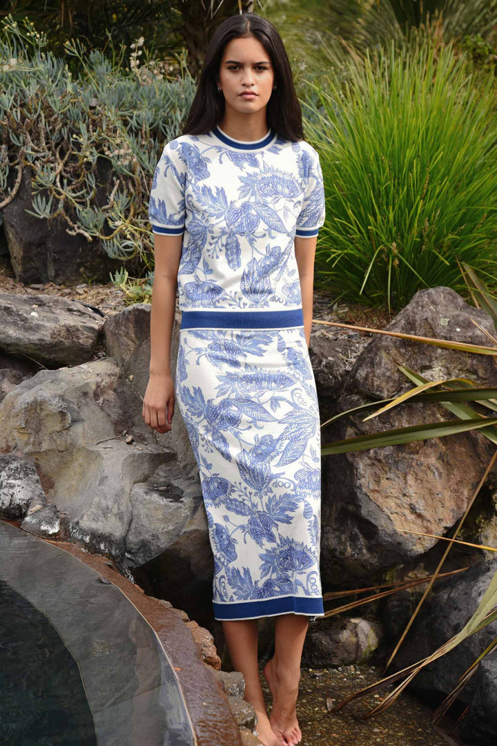 Bleu Print Skirt in Blue &amp; White
