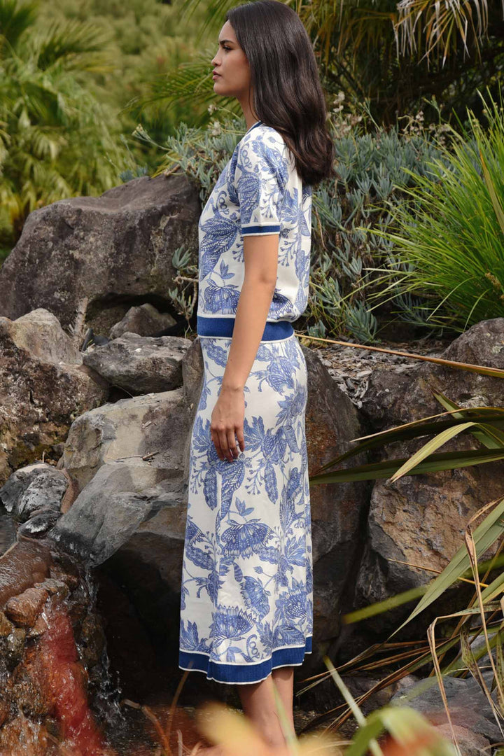 Bleu Print Skirt in Blue &amp; White