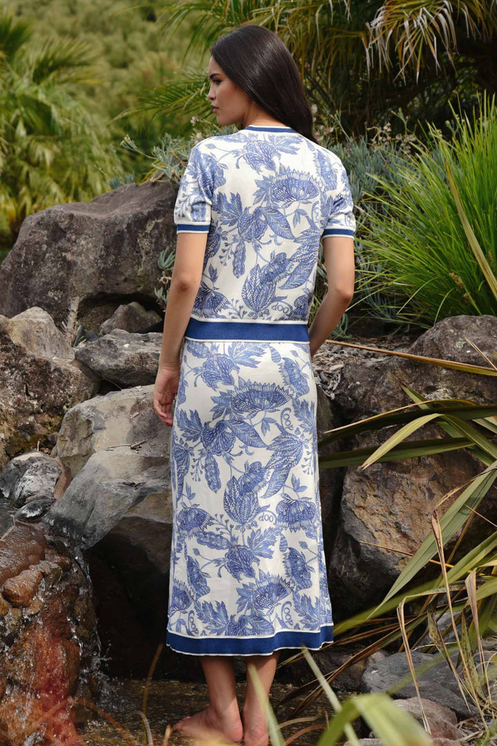 Bleu Print Skirt in Blue &amp; White