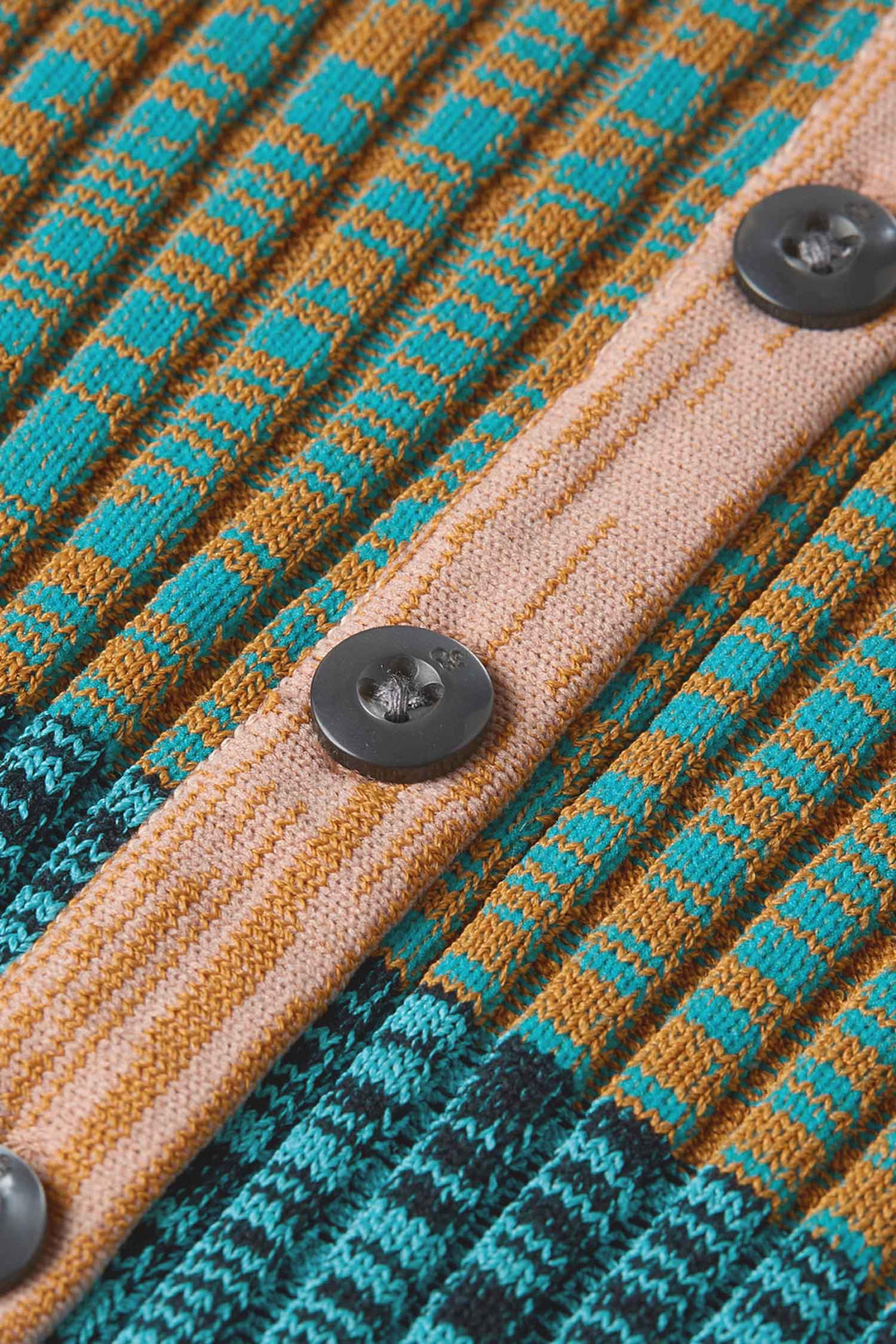 Block Stripe Rib S/S Cardigan in Tahitian Teal