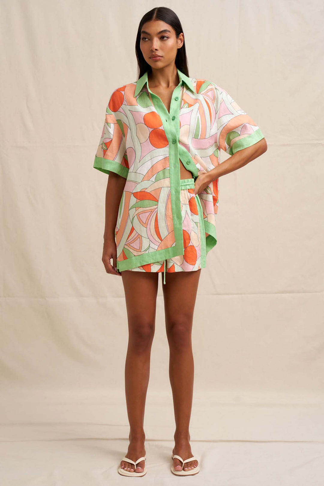 Bloomtide Sun Shirt in Green Peach