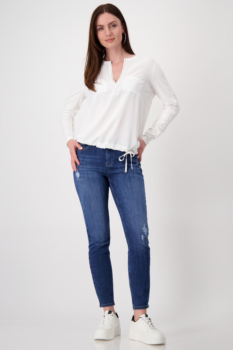 Blouse Shirt with Rhinestones