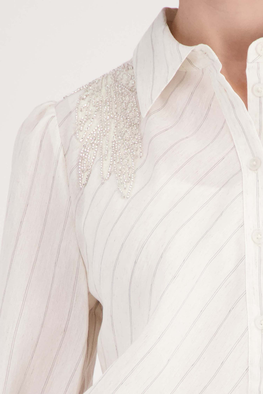 Blouse w Stripes and Embroidery in Marble Pinstripe