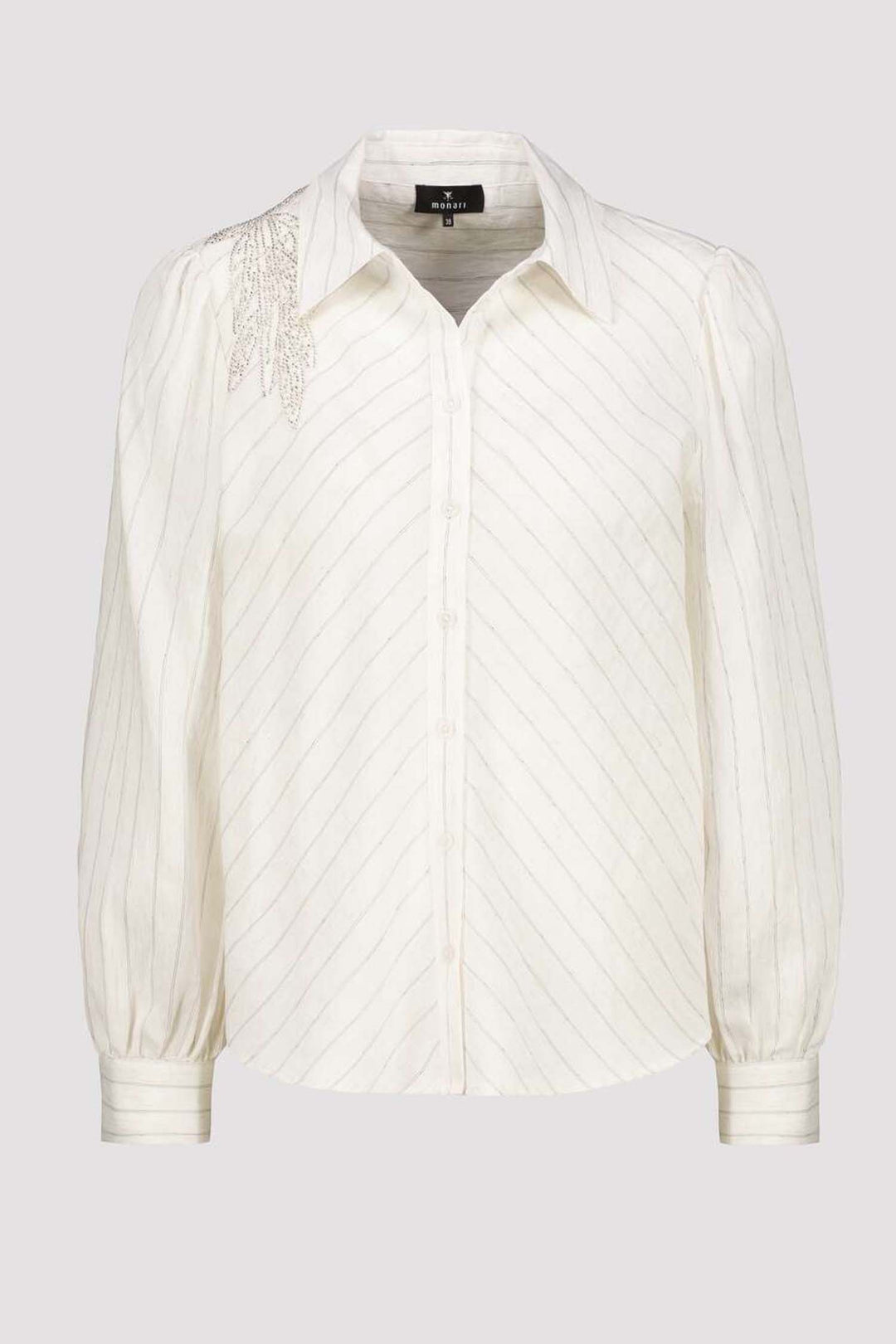 Blouse w Stripes and Embroidery in Marble Pinstripe