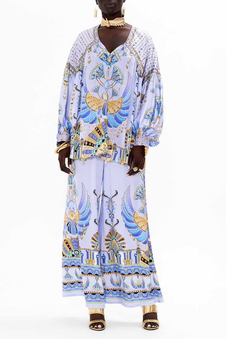 Blouson Blouse w Neck Tie in Under Scarab Skies | FINAL SALE