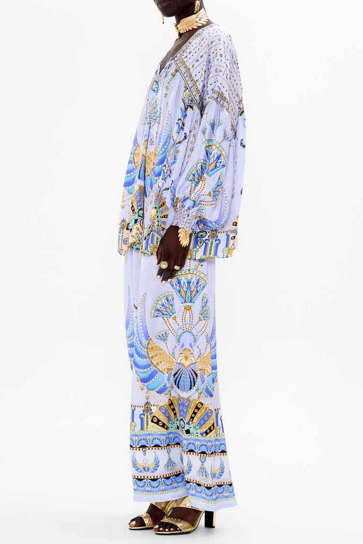 Blouson Blouse w Neck Tie in Under Scarab Skies | FINAL SALE