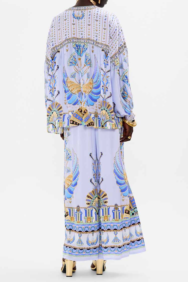 Blouson Blouse w Neck Tie in Under Scarab Skies | FINAL SALE